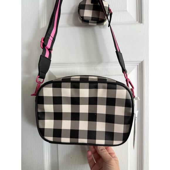 Betsey Johnson Black White Pink Gingham Crossbody 90s Y2K Bag Purse - Picture 4 of 10